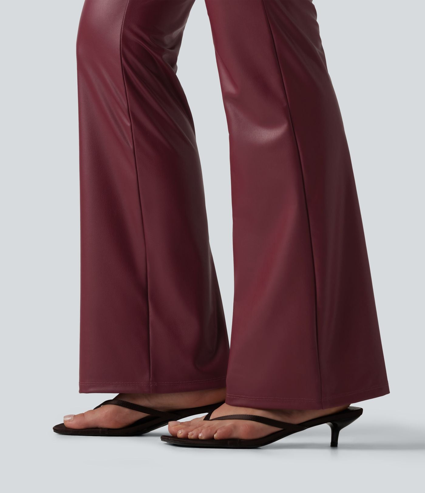 Pantalon casual bootcut taille haute en PU extensible avec poches