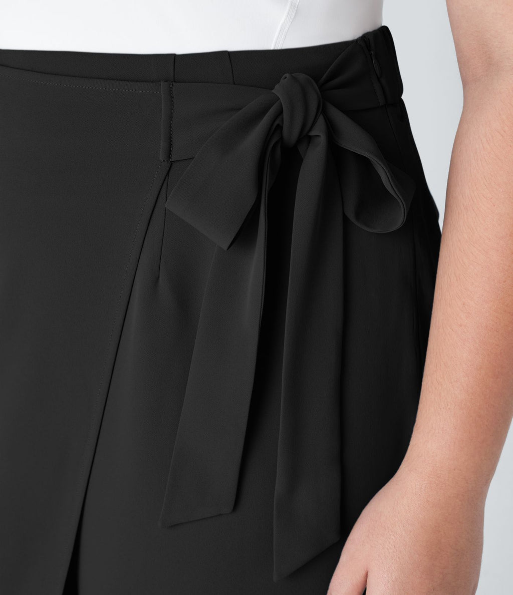 Pantalon Grande Taille à Jambe Large et Taille Haute avec Liens Latéraux et Fermeture Éclair Invisible