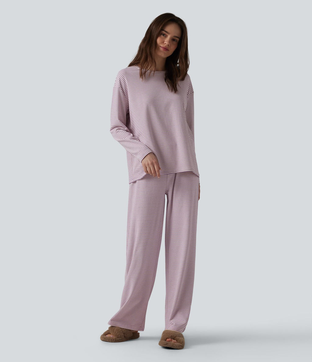 Pantalon de détente large rayé taille haute