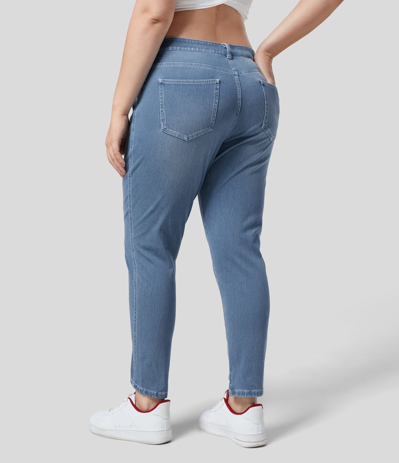 Halara Flex™ Jean Skinny Grande Taille Casual en Tricot Extensible Taille Mi-Haute avec Bouton et Fermeture Éclair et Plusieurs Poches