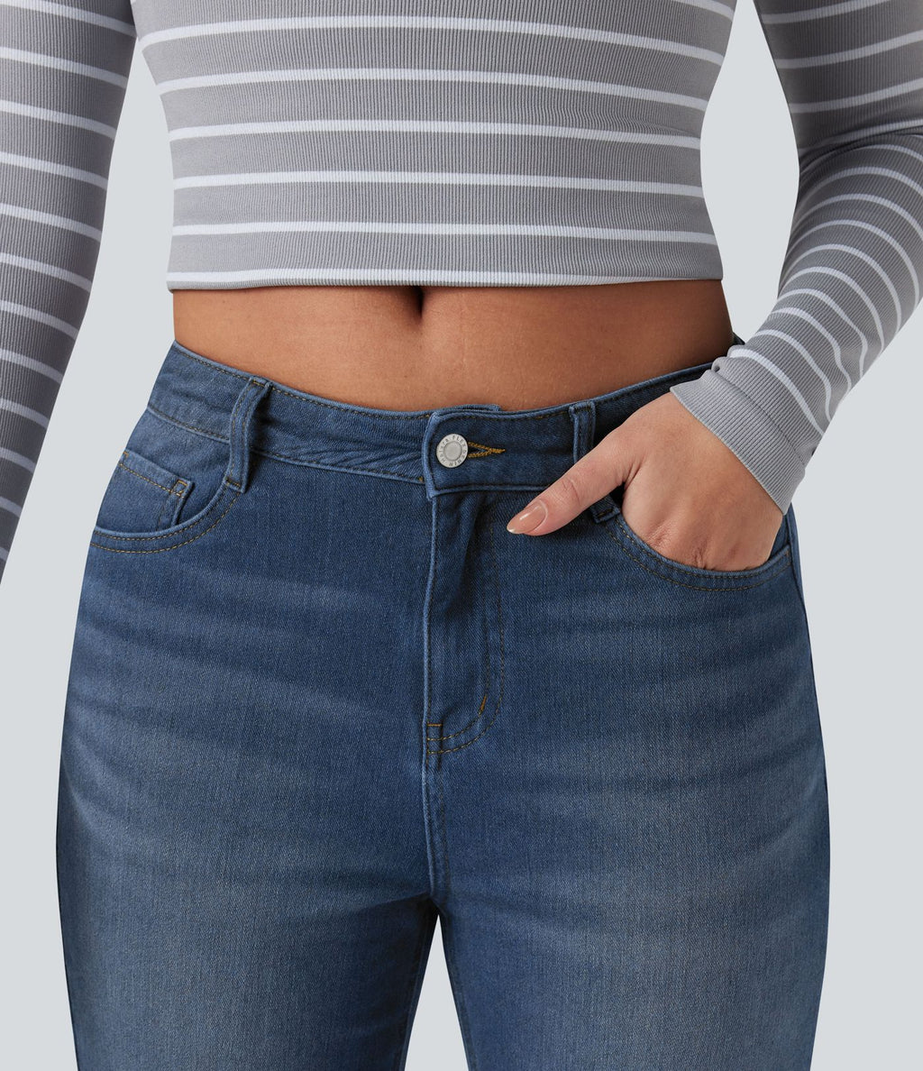Jean droit Halara Flex™ Denim Heat casual molleton taille haute avec poches