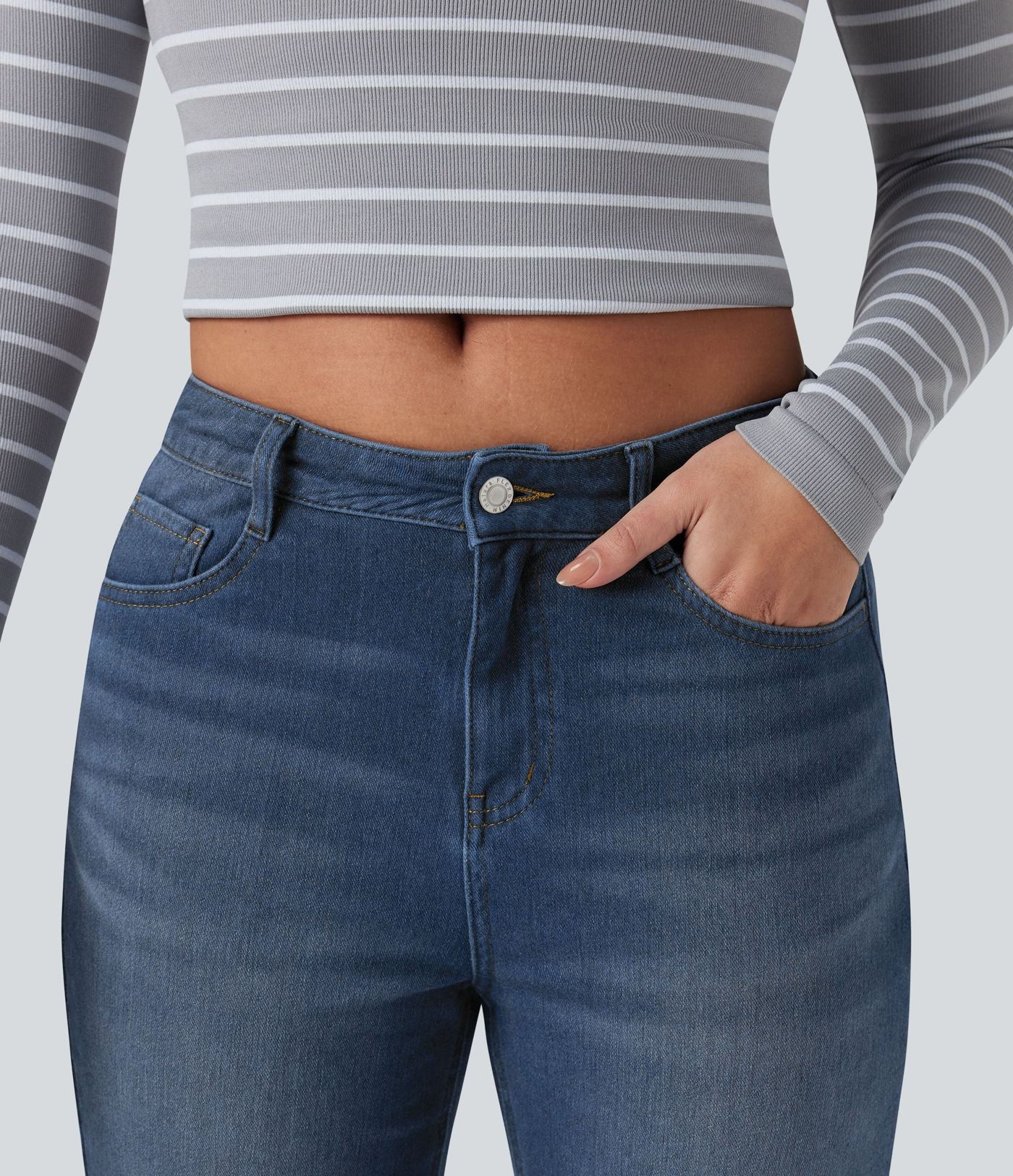 Jean droit Halara Flex™ Denim Heat casual molleton taille haute avec poches