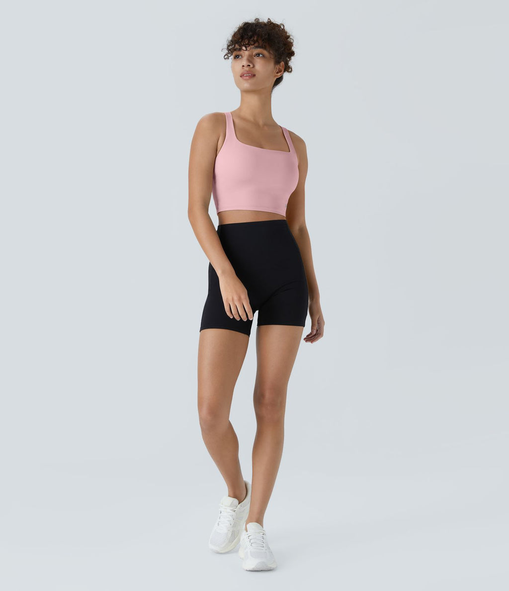 Débardeur yoga court SoftlyZero™ Airy col carré dos nu bretelles croisées effet frais InstantCool, bonnets A-C, protection solaire UPF50+