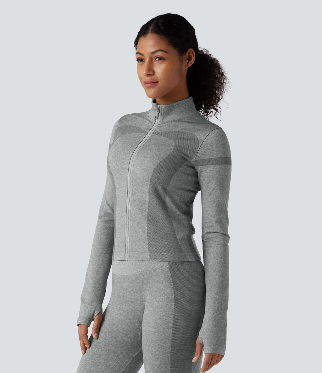 Veste de yoga chaude OneForm Seamless Flow col montant zippée à manches longues avec passage de pouce