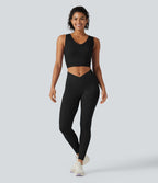 OneForm Seamless Flow Débardeur de yoga court col V avec brassière intégrée et laçage