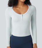Haut de sport yoga ajusté col Henley en maille gaufrée à manches longues sans couture OneForm Seamless Flow