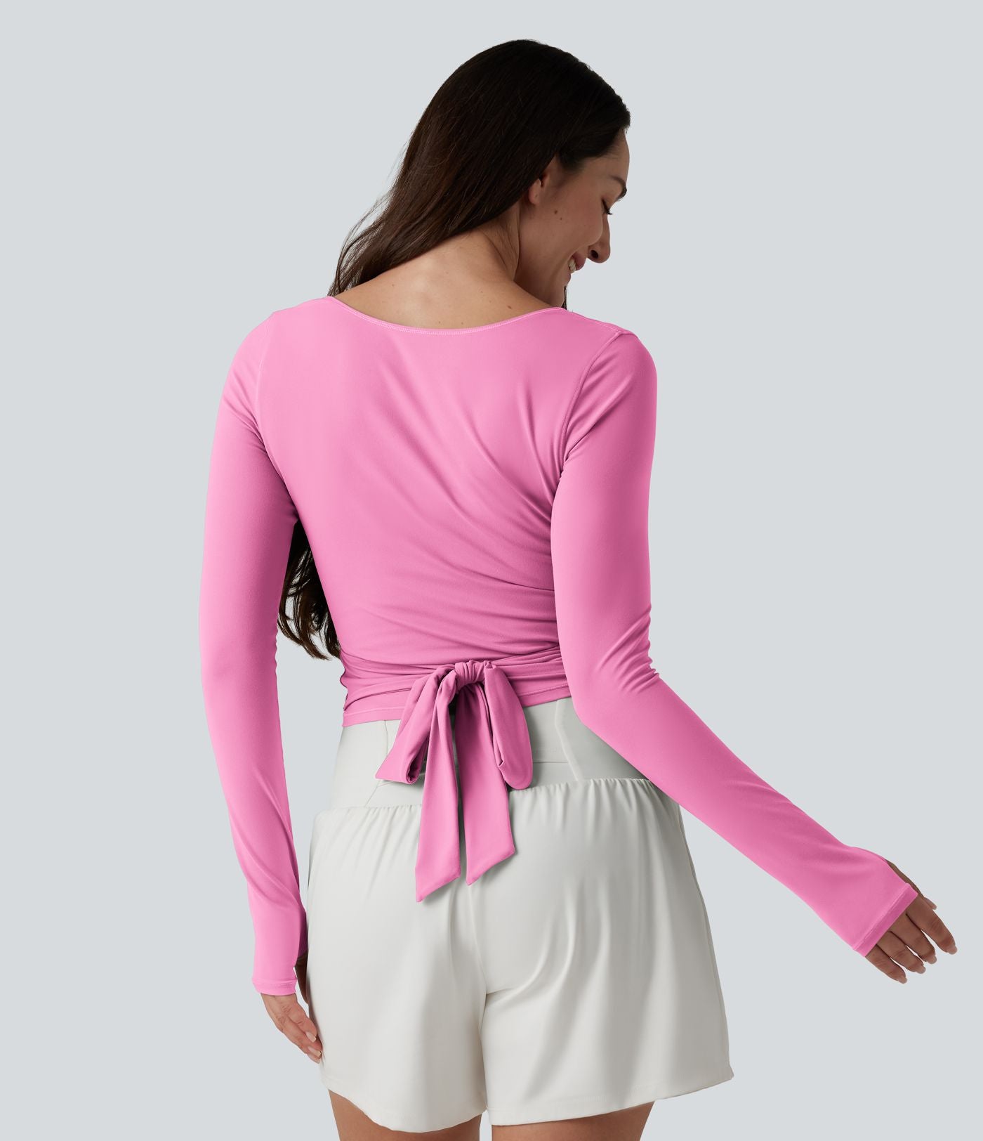 Haut casual SoftlyZero™ cache-cœur à manches longues avec passe-pouces, protection solaire UPF 50+
