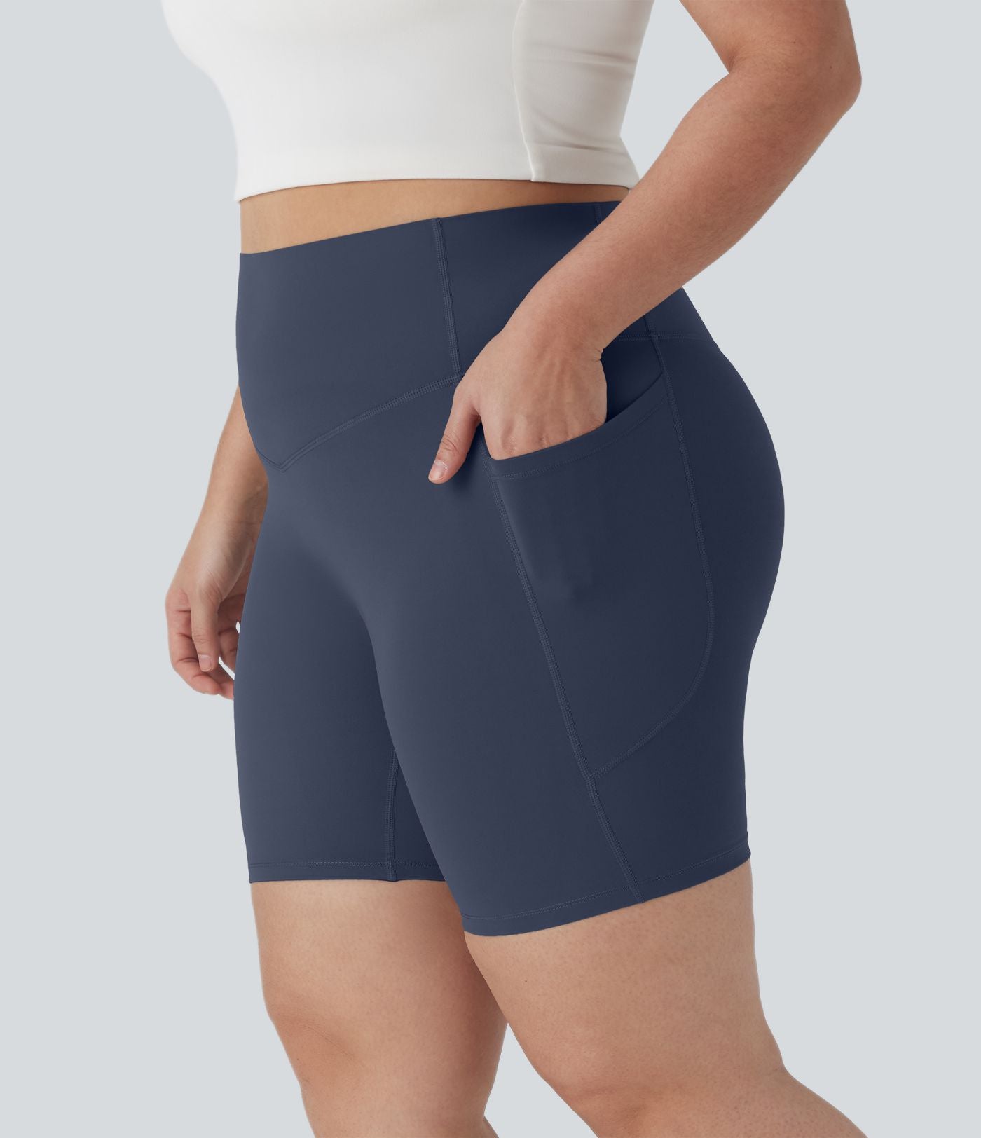 Short cycliste 17,5 cm d'entraînement gainant taille haute grande taille avec poches Halara UltraSculpt™