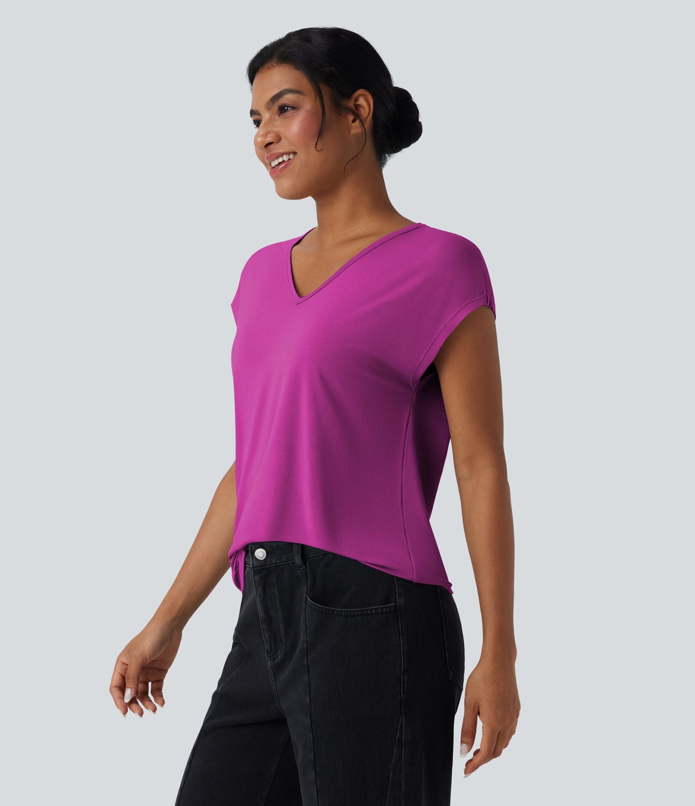 T-shirt casual col V manches courtes