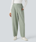 Pantalon barrel taille haute avec poches
