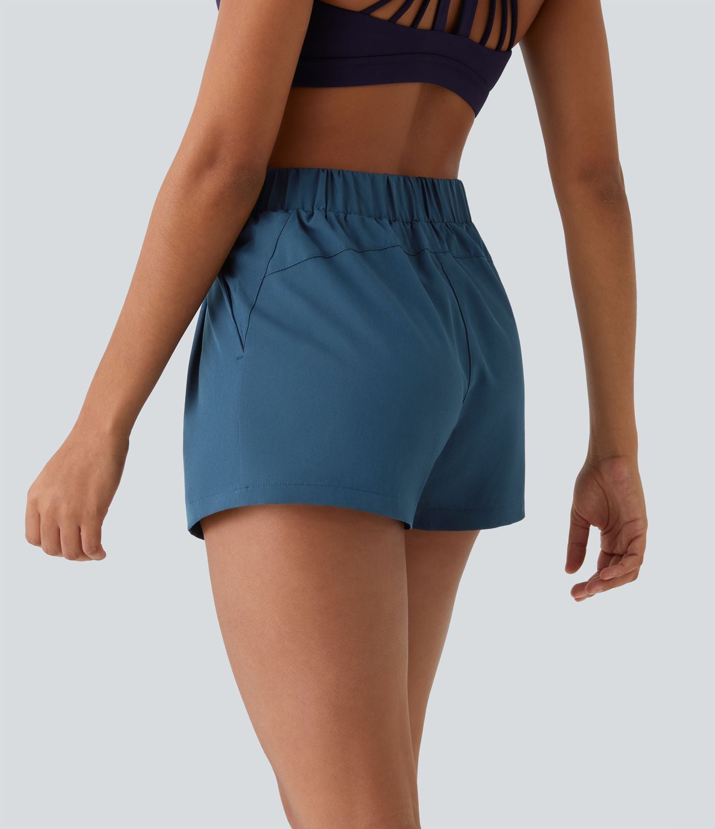 Short 7,5cm Casual à Taille Moyenne avec Ceinture Élastique Cordon de Serrage et Poches Latérales Ruchées