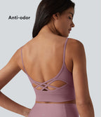 Brassière de sport de yoga en maille côtelée col U, maintien léger et soutien-gorge intégré