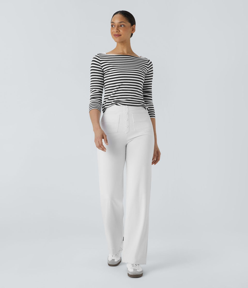 Pantalon taille haute coupe droite DayStretch avec poches