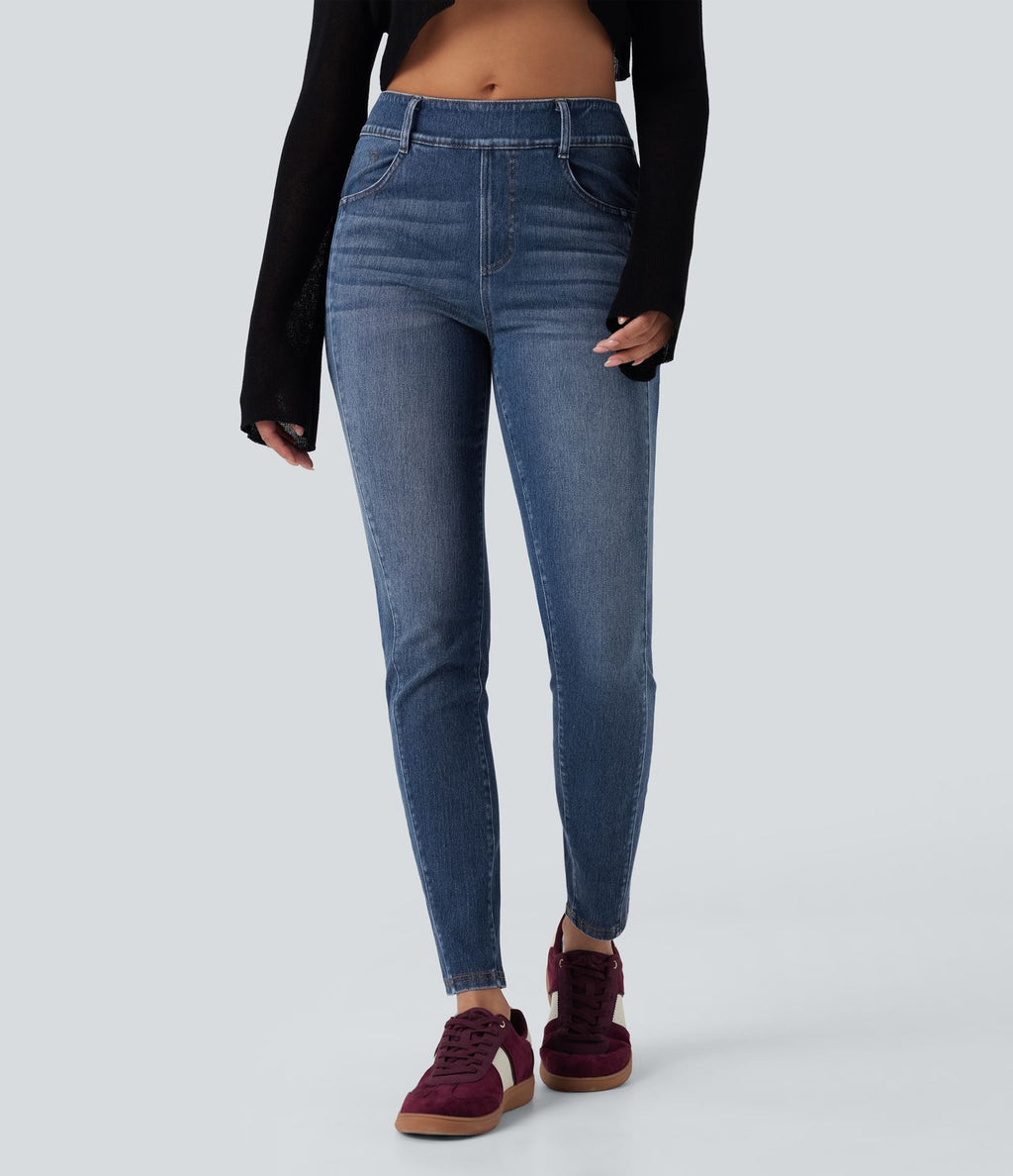 Jean skinny 7/8 décontracté taille mi-haute délavé Halara Flex™ avec poches