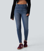 Jean skinny 7/8 décontracté taille mi-haute délavé Halara Flex™ avec poches