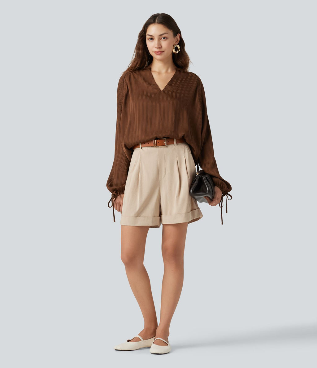 Short ample taille haute décontracté en lin stretch 10 cm avec poches