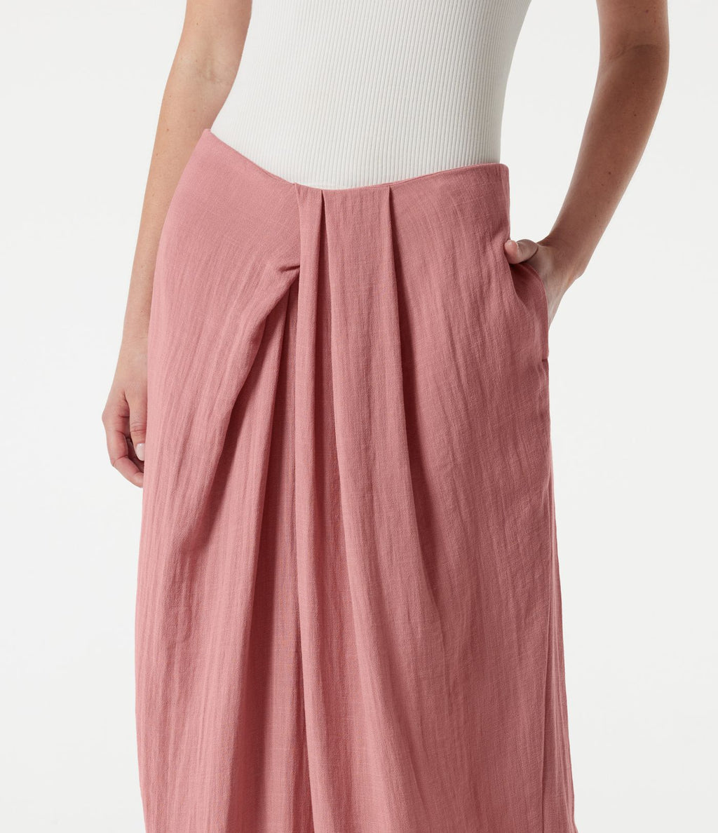 Pantalon ample décontracté effet lin, taille moyenne, à poches