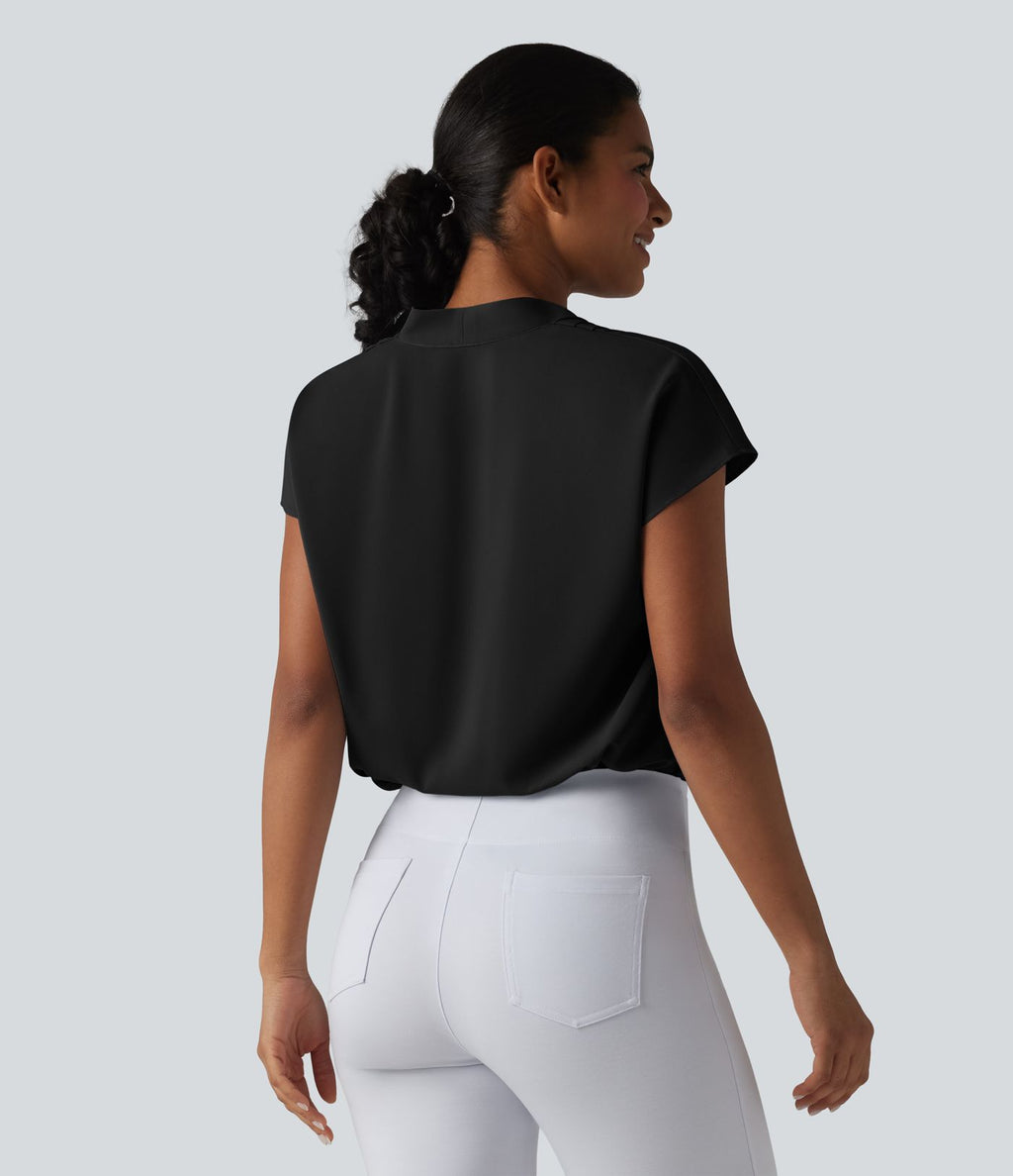 Blouse esprit bureau ample défroissage facile, col V et manches chauve-souris