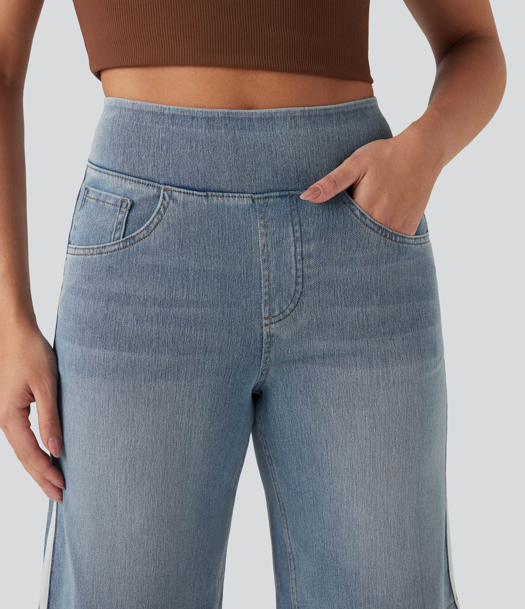 Short baggy denim rayé délavé Halara Flex™ taille haute avec poches