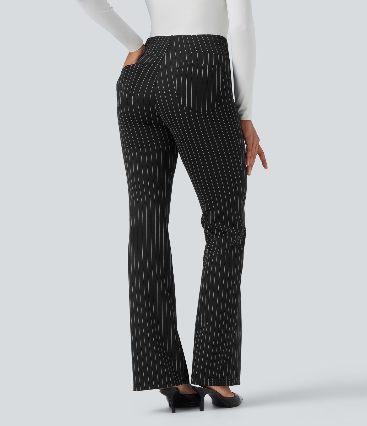Halara Flex™ Pantalon tailleur évasé à rayures taille haute avec poches