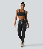 Brassière de sport yoga col U échancré color block imprimé lettrage avec brassière intégrée maintien léger