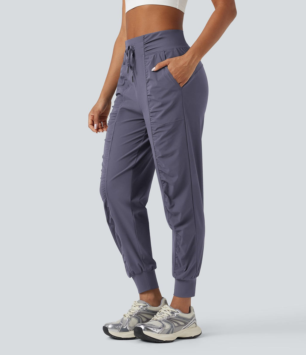 Jogging de danse fuselé froncé séchage rapide effet frais InstantCool taille haute avec cordon de serrage et poches, protection solaire UPF40+