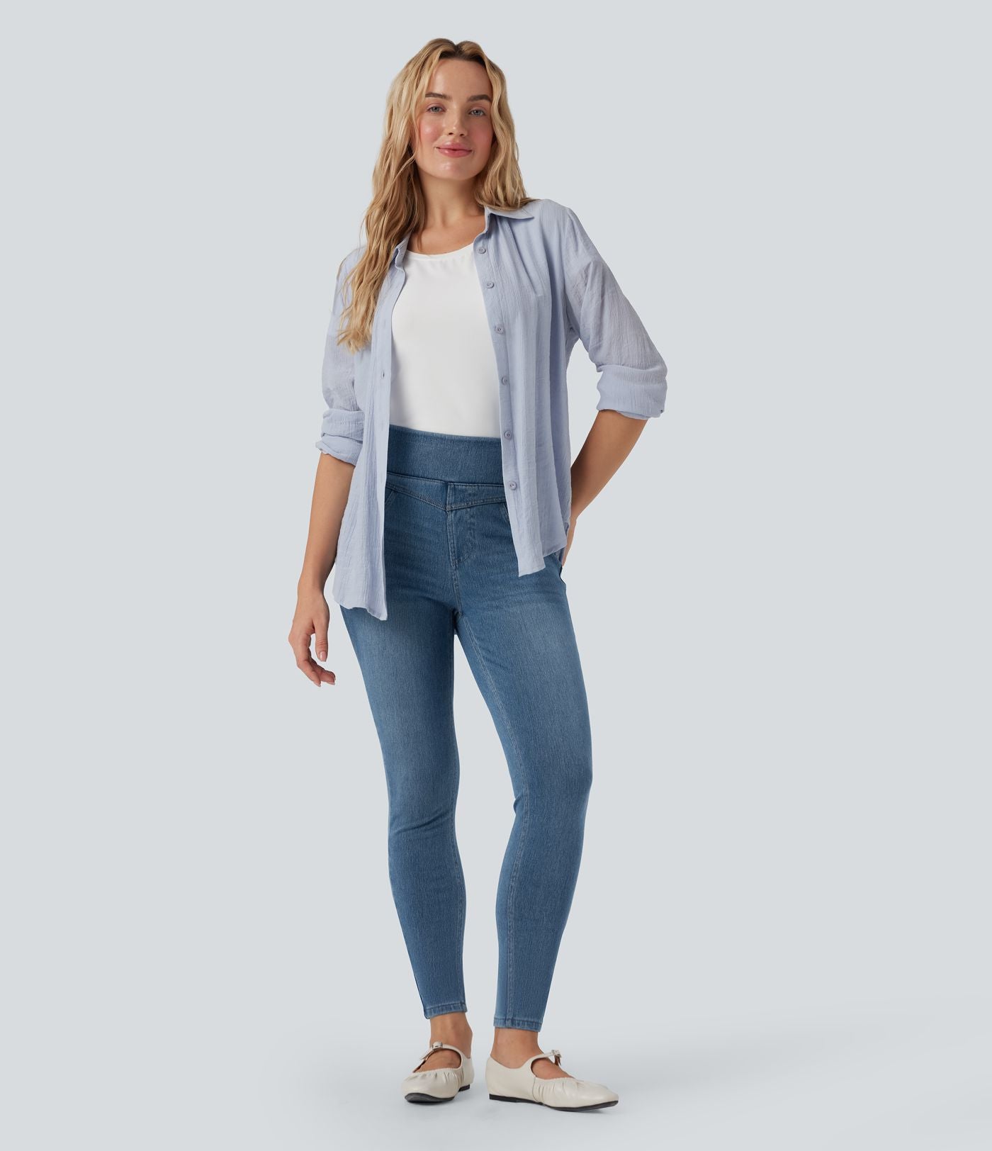Legging skinny 7/8 en denim Halara Flex™ taille haute gainant avec poches