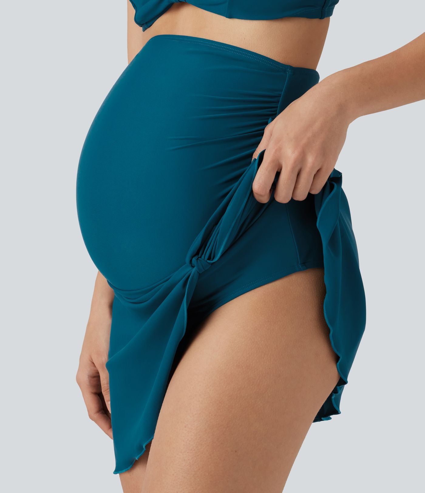 Bas de bikini de maternité 2-en-1 taille très haute avec fronces et ourlet asymétrique