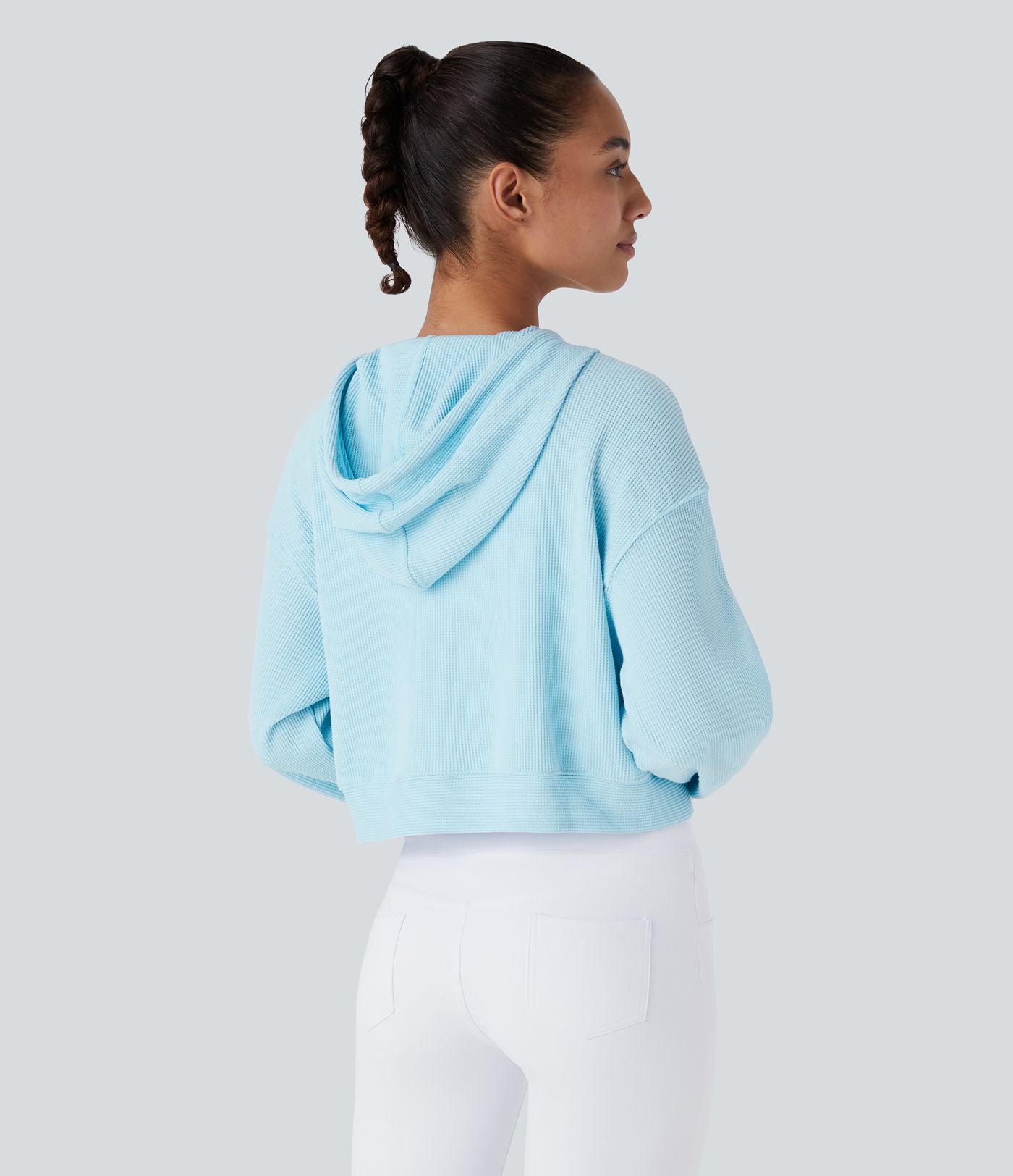 Sweatshirt en Coton Casual à Manches Longues avec Cordon de Serrage et Zipper Style Waffle
