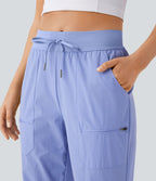 Pantalon de randonnée déperlant et résistant à l'usure, taille moyenne à cordon, poches multiples et doublure polaire