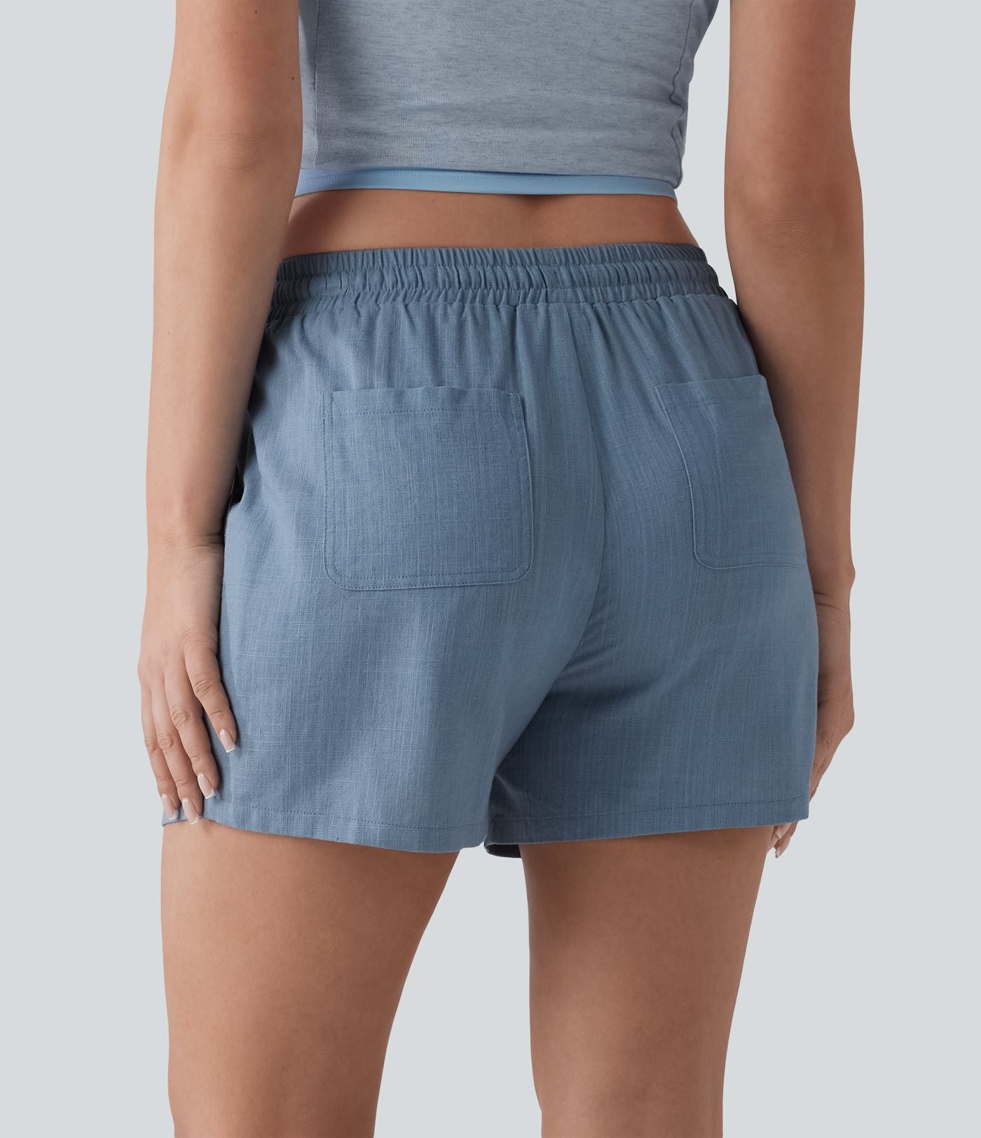 Short casual lin taille mi-haute avec cordon de serrage et poches
