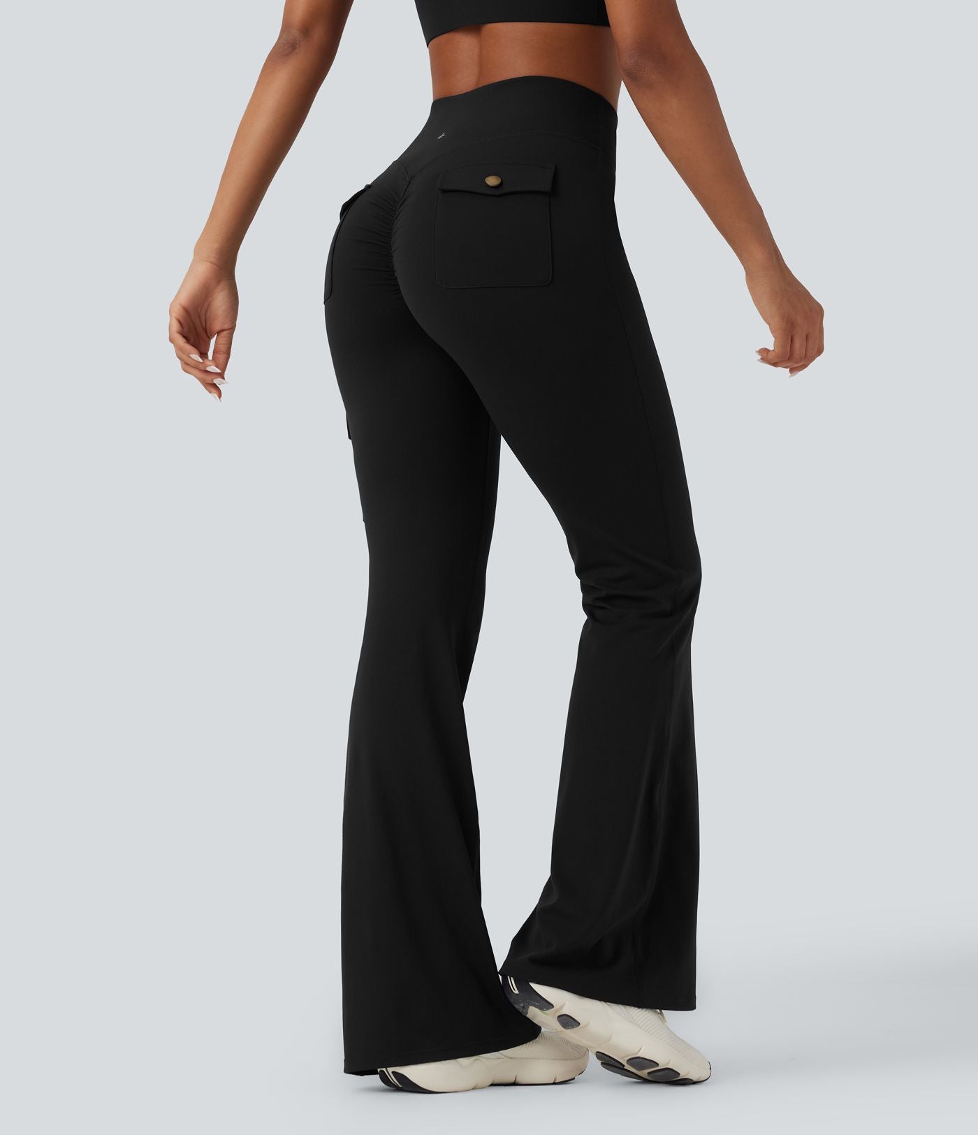 Pantalon évasé d'entraînement gainant froncé taille haute DayStretch avec poches