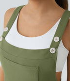 Salopette Casual Bretelles Ajustables Boutonnés Multiples Poches Plis et Tissu Gaufré