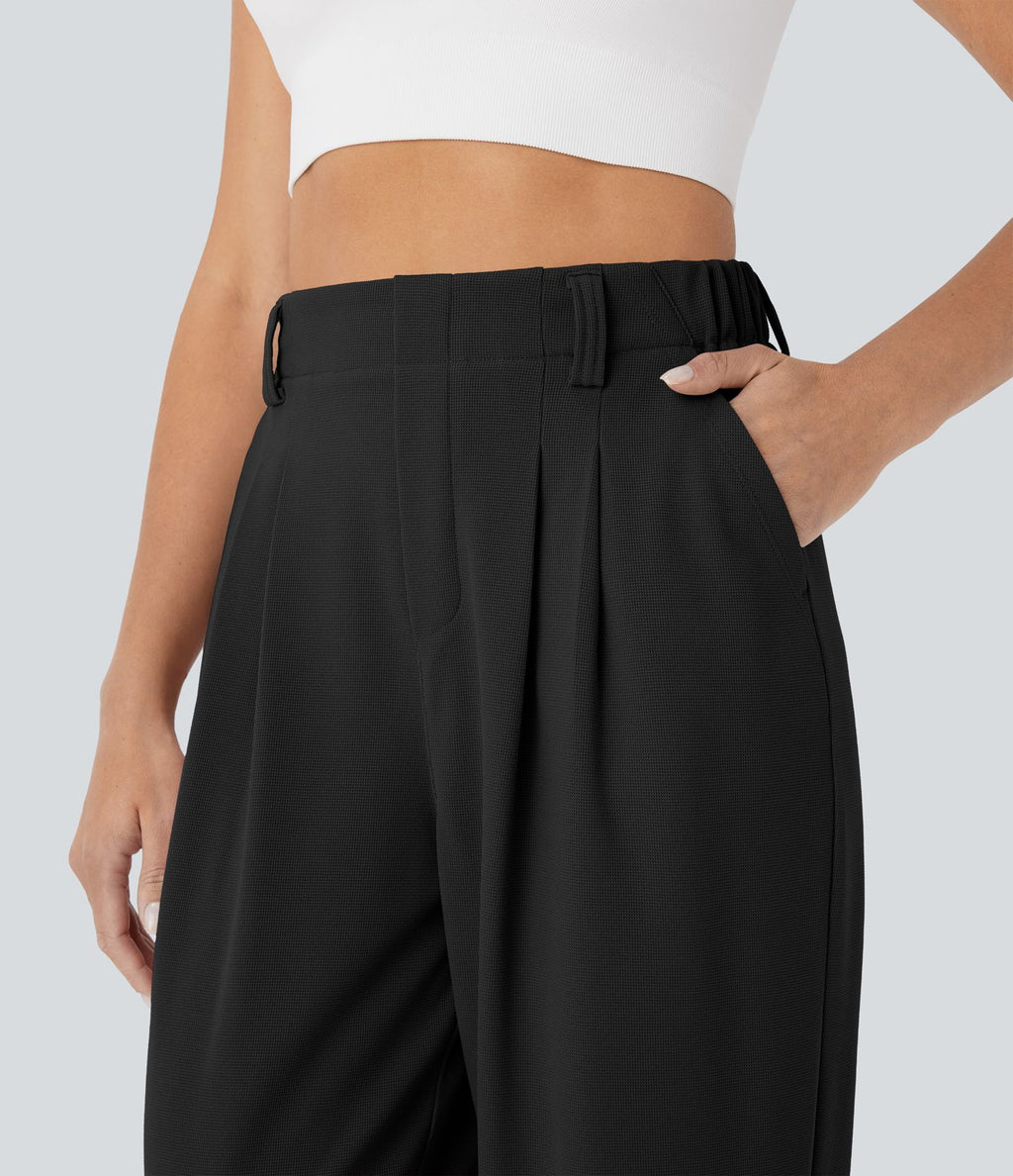 Pantalon de jogging décontracté taille haute fuselé en tissu gaufré avec poche latérale