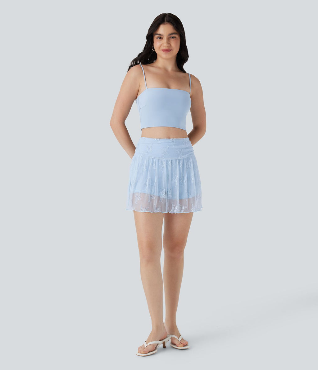 Mini-jupe de soirée taille haute 2-en-1 avec poche latérale et dentelle