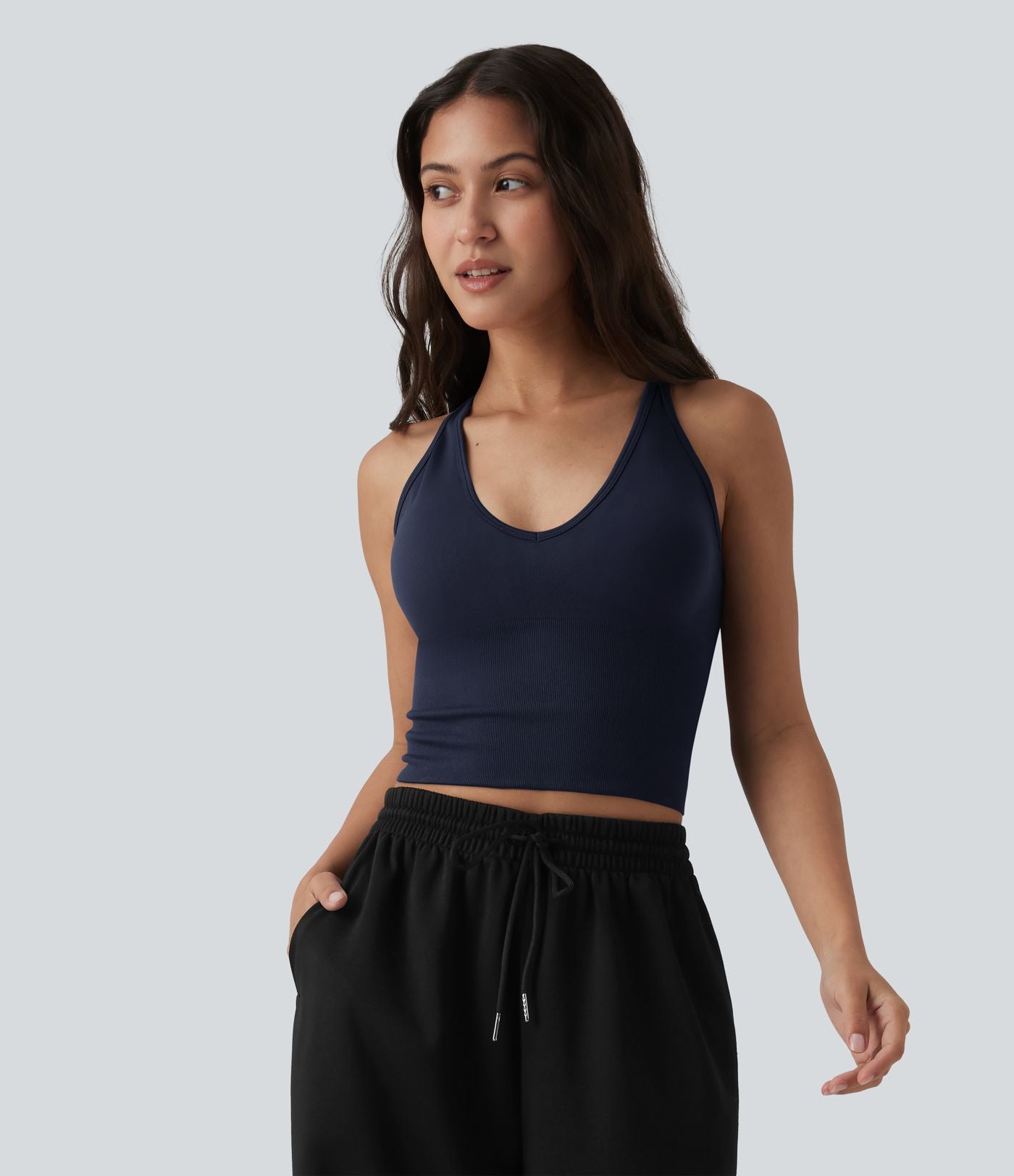 OneForm Seamless Flow Débardeur de yoga crop dos nu croisé décolleté en V profond avec soutien-gorge intégré