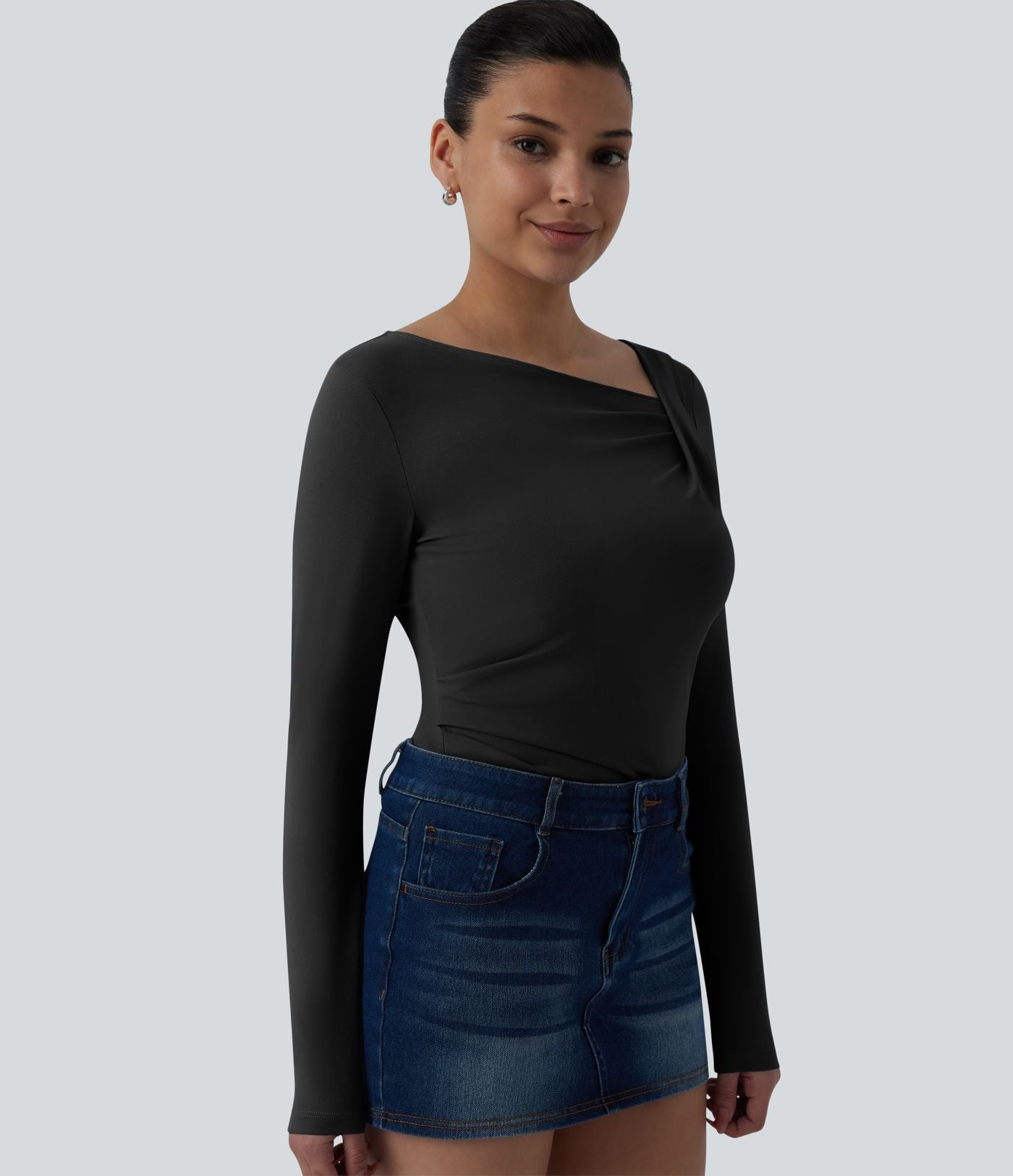 Haut casual asymétrique manches longues froncé
