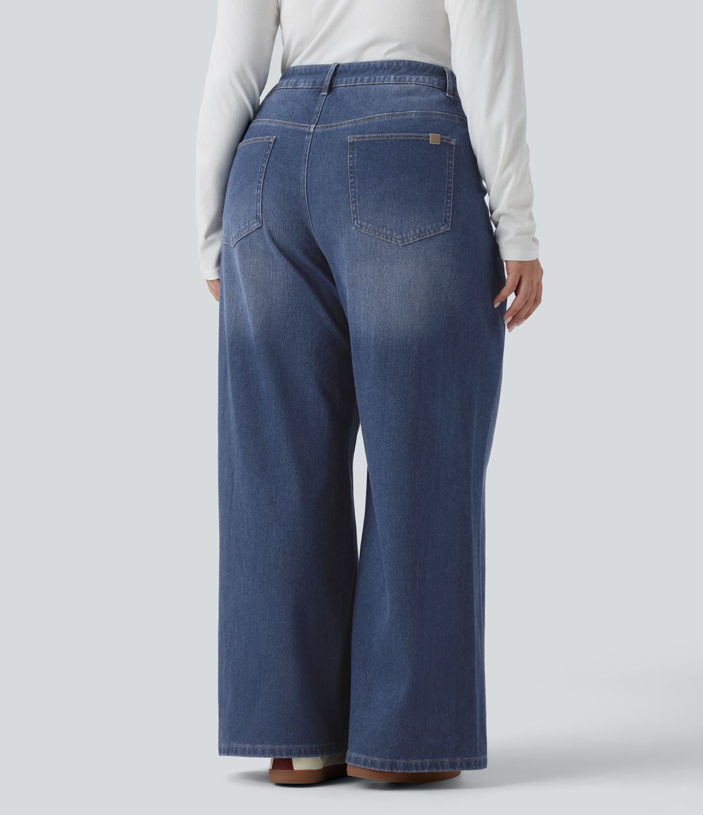 Jean large Halara Flex™ ample casual délavé taille haute asymétrique grande taille avec poches