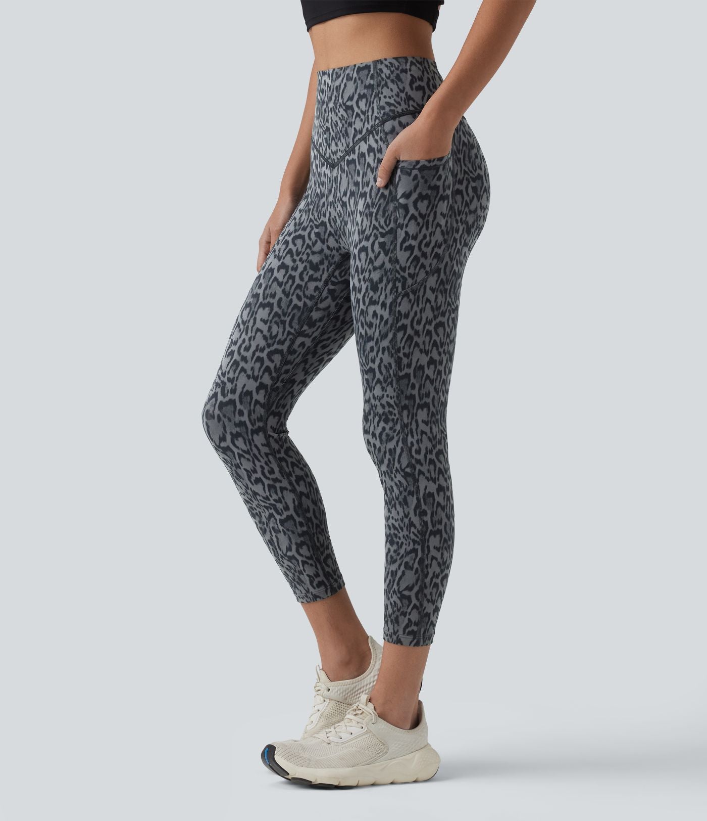 Legging corsaire d'entraînement taille haute gainant effet push-up imprimé léopard Halara UltraSculpt™ avec poches