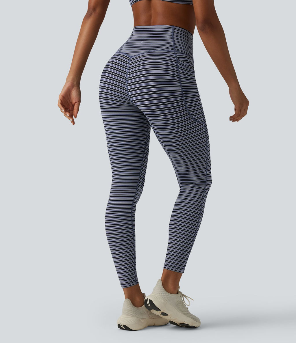 Halara UltraSculpt™ Legging de course à rayures jacquard taille haute ventre plat avec poches