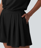 Combishort casual asymétrique manches courtes plissé en nid d'abeille avec poches - Édition Easy Peasy
