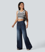 Halara Flex™ Jean large casual baggy taille mi-haute en lyocell drapé effet délavé, avec poches