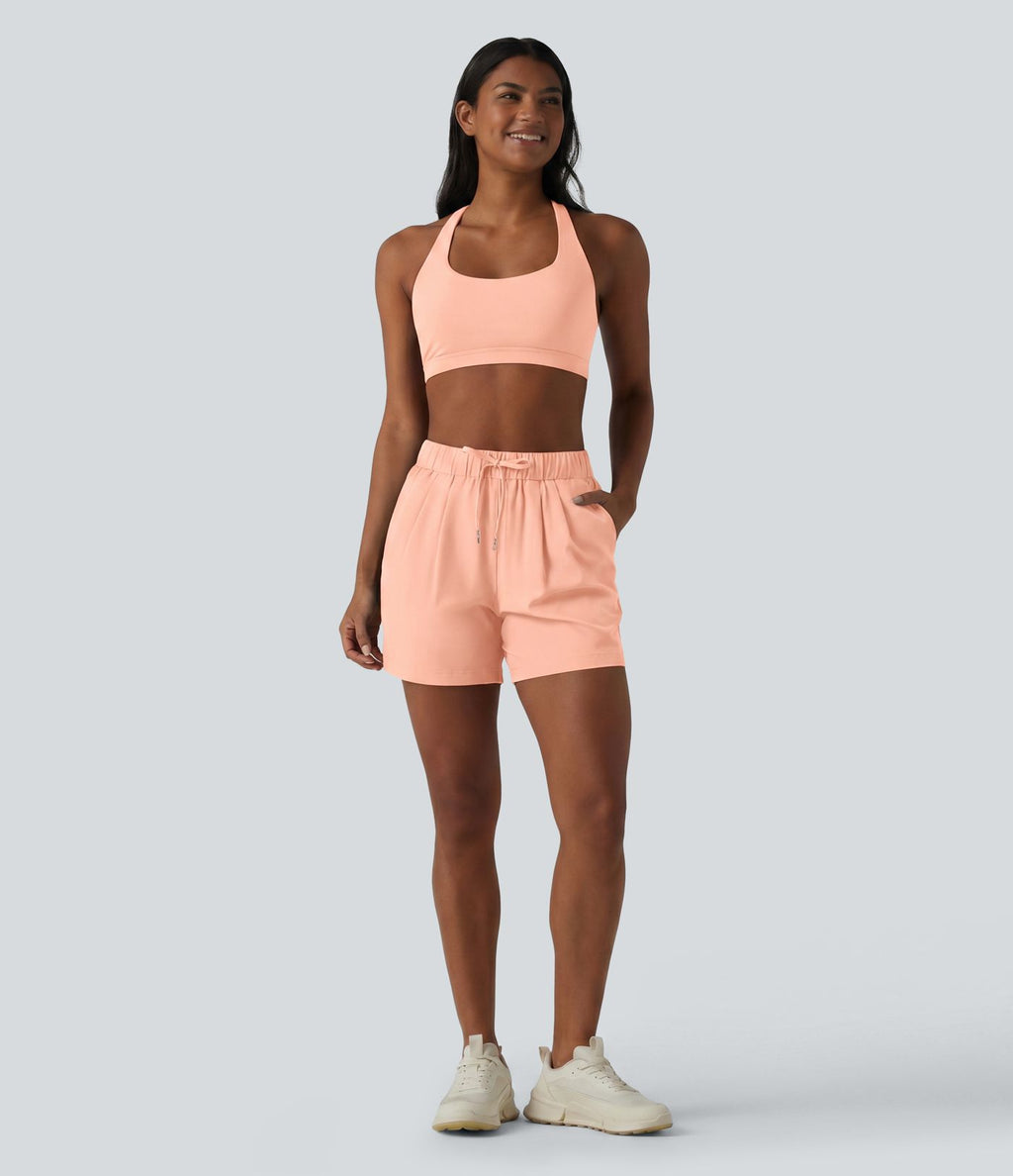 Short de yoga plissé taille haute élastique 12,5 cm avec cordon de serrage et poches