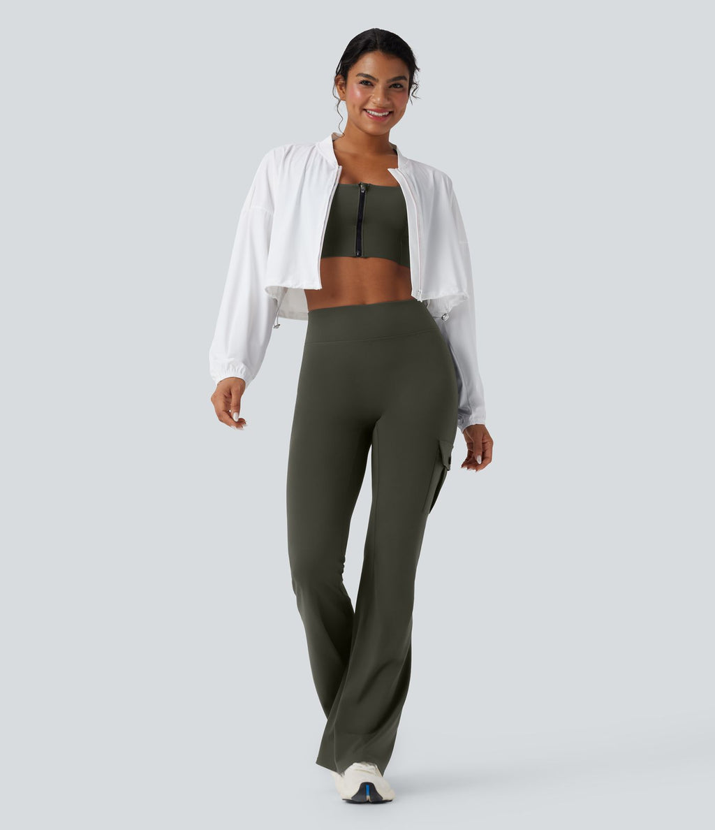 Pantalon évasé d'entraînement gainant froncé taille haute DayStretch avec poches