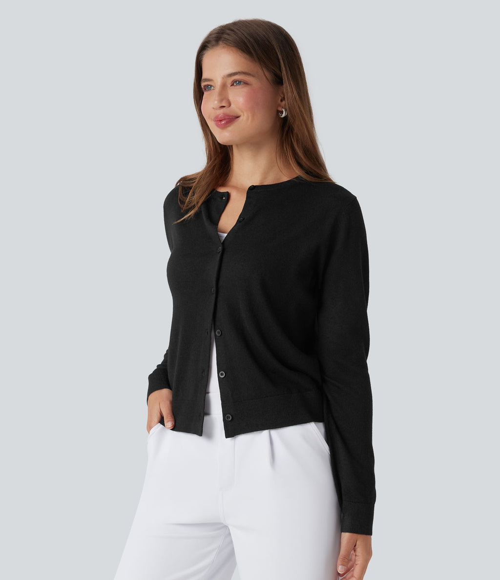 Cardigan de travail laine col rond manches longues