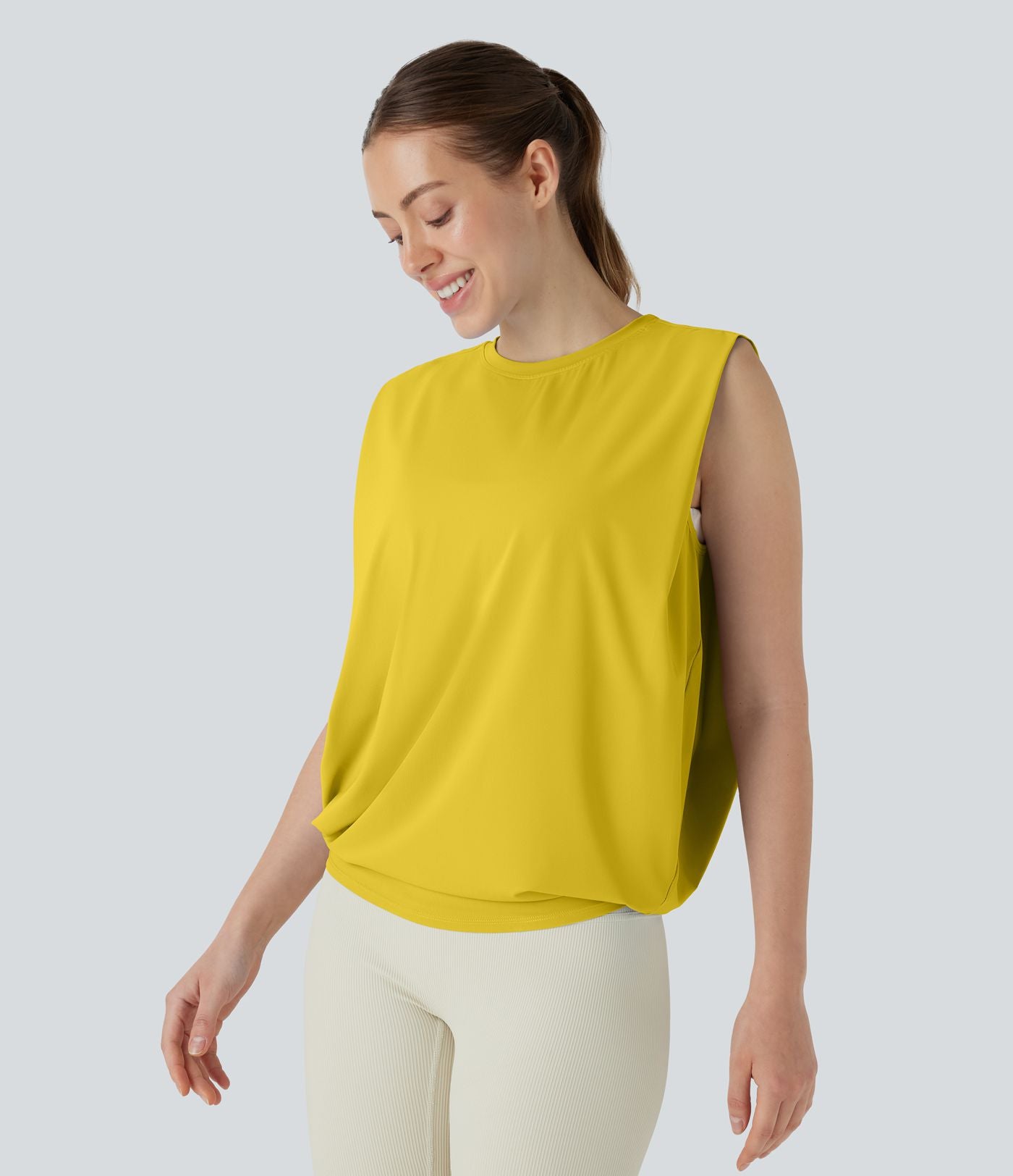 Débardeur de yoga col rond froncé, tissu rafraîchissant - Protection UPF50+