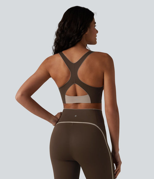 Brassière de sport maintien léger col U dos nageur color block avec soutien-gorge intégré