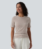 T-shirt décontracté semi-transparent chiné col rond manches courtes