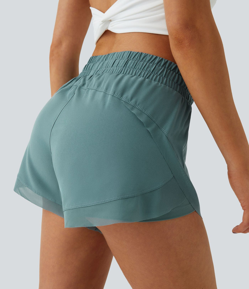 Shorts Running 7,5cm 2 en1 Taille Mi-Haute Cordon de Serrage Empiècement Mesh Contrastant