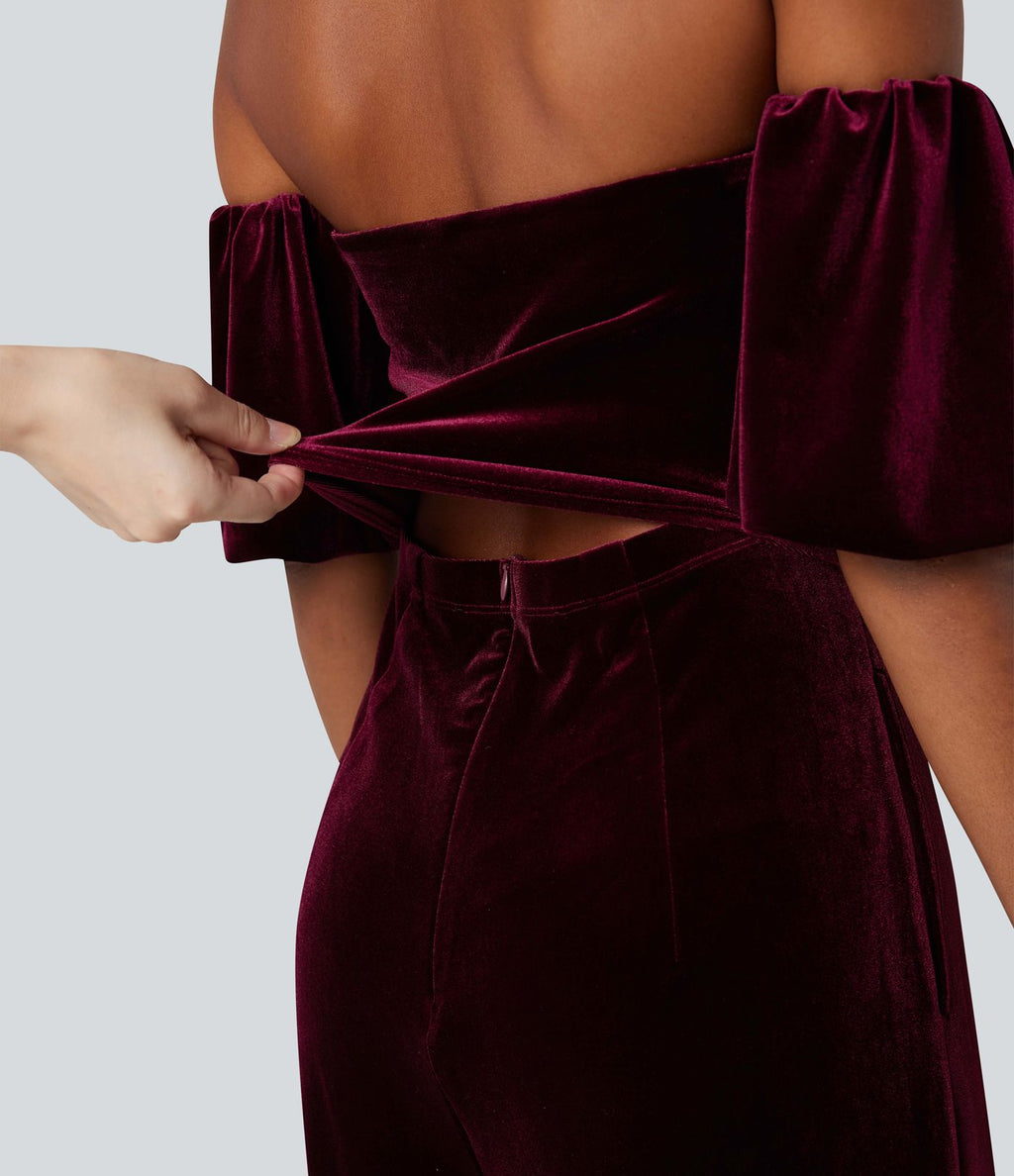 Combinaison velours bustier fendue manches bouffantes - Easy Peasy